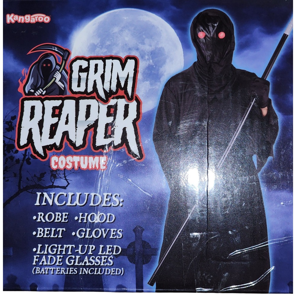 Kangaroo Grim Reaper Costume Kids Youth Large 12-14 Light Up LED Eyes Halloween